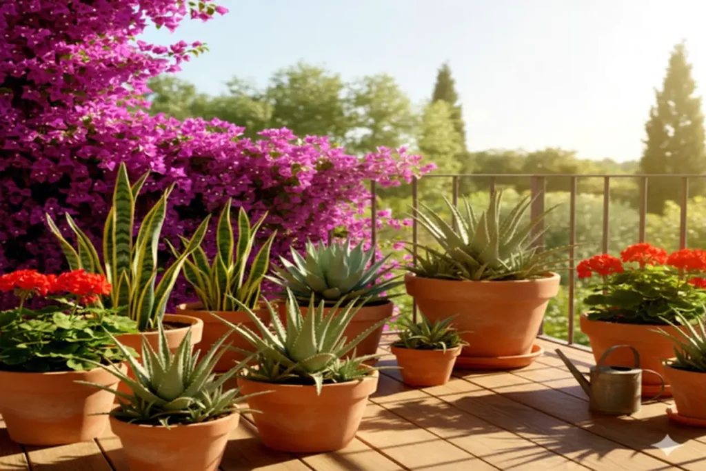 Aloe vera Summer balcony garden featuring heat tolerant plants