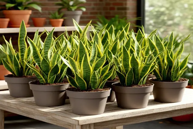 Snake Plant Potted heat-tolerant plants thriving on an apartment balcony