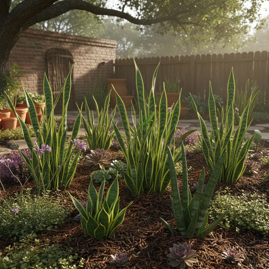 Snake Plant Potted heat-tolerant plants thriving on an apartment balcony