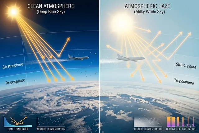 Comparison of natural blue sky vs hazy white sky caused by solar geoengineering