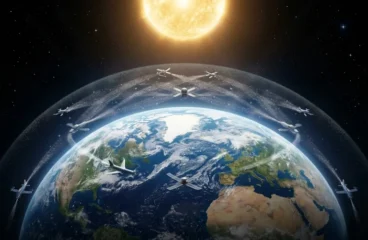 Conceptual image of solar geoengineering protecting the Earth from global warming